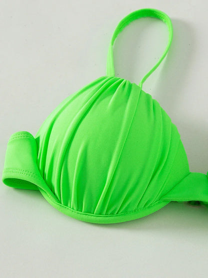 Neon Green Wrinkled Underwired Bra Cup Bikini Female Swimsuit Women Swimwear Two-pieces Bikini set Bather Bathing Suit Swim Lady