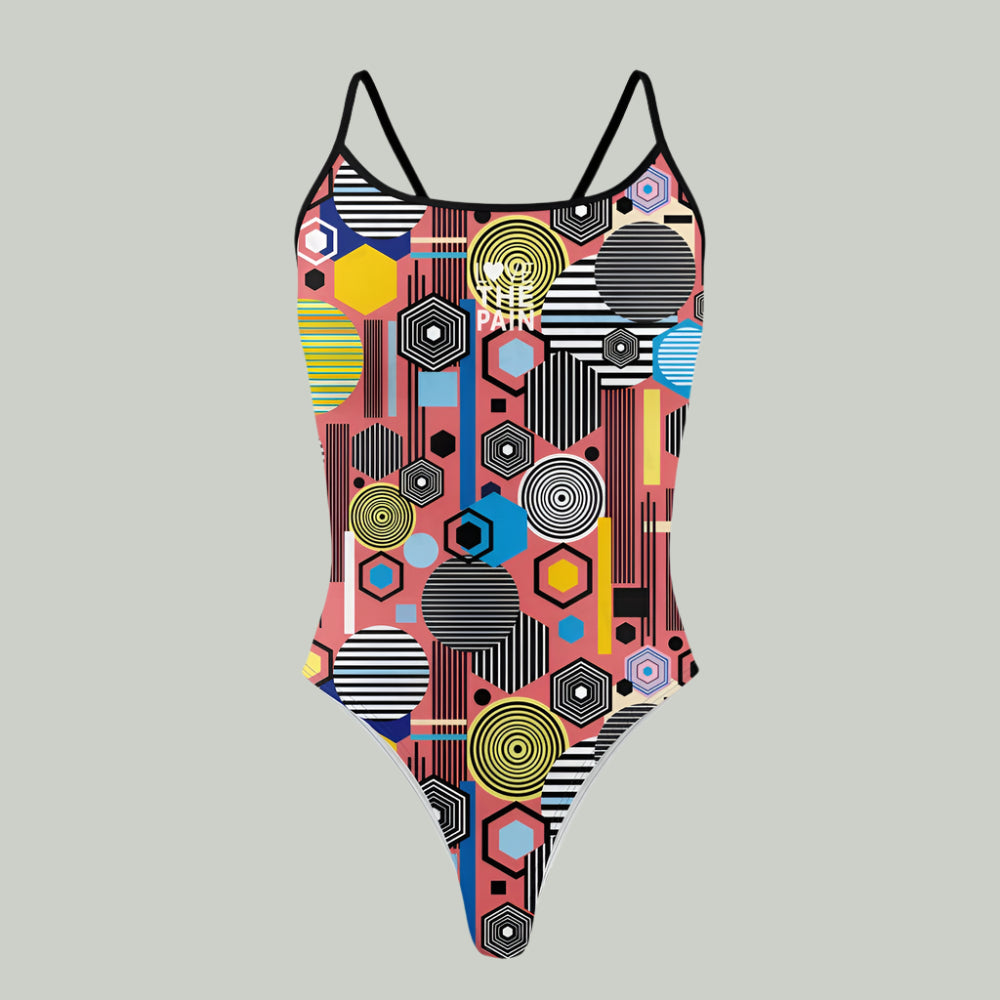 Love The Pain Summer Flower Lines Print Ladies One Piece Swimsuit