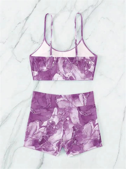 Two Pieces Marble Print Swimwear Women High Waist Swimsuit Summer Beach Wear Female Bathers Bathing Swimming Sport Suit