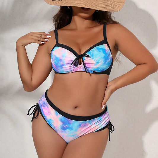 Plus Size Swimwear for Women Swimsuit Large Bathing Suits Two-piece High Waist Push Up Bikini Set L-4XL