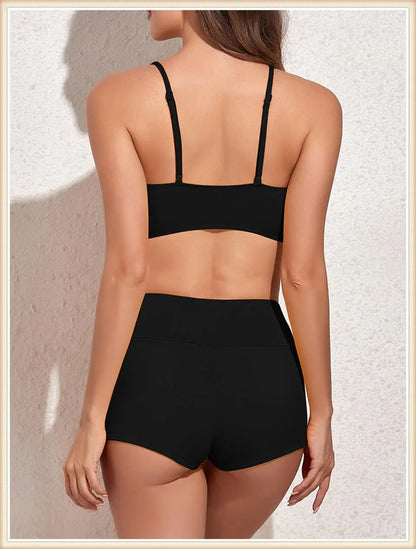 Drawstring Front Bikini Swimsuit Women High Waist Shorts Swimwear Female Bathing Swimming Swim Set Bathers Beachwear Summer