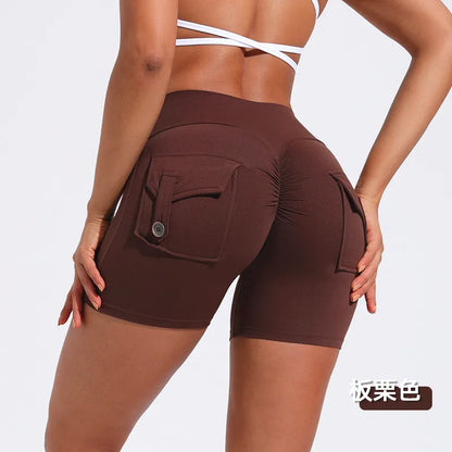 S-XL Nylon Women Scrunch Button Booty Sports Yoga Shorts Cycling Jogging Fitness High Waist Squat Proof Gym Active Leggings