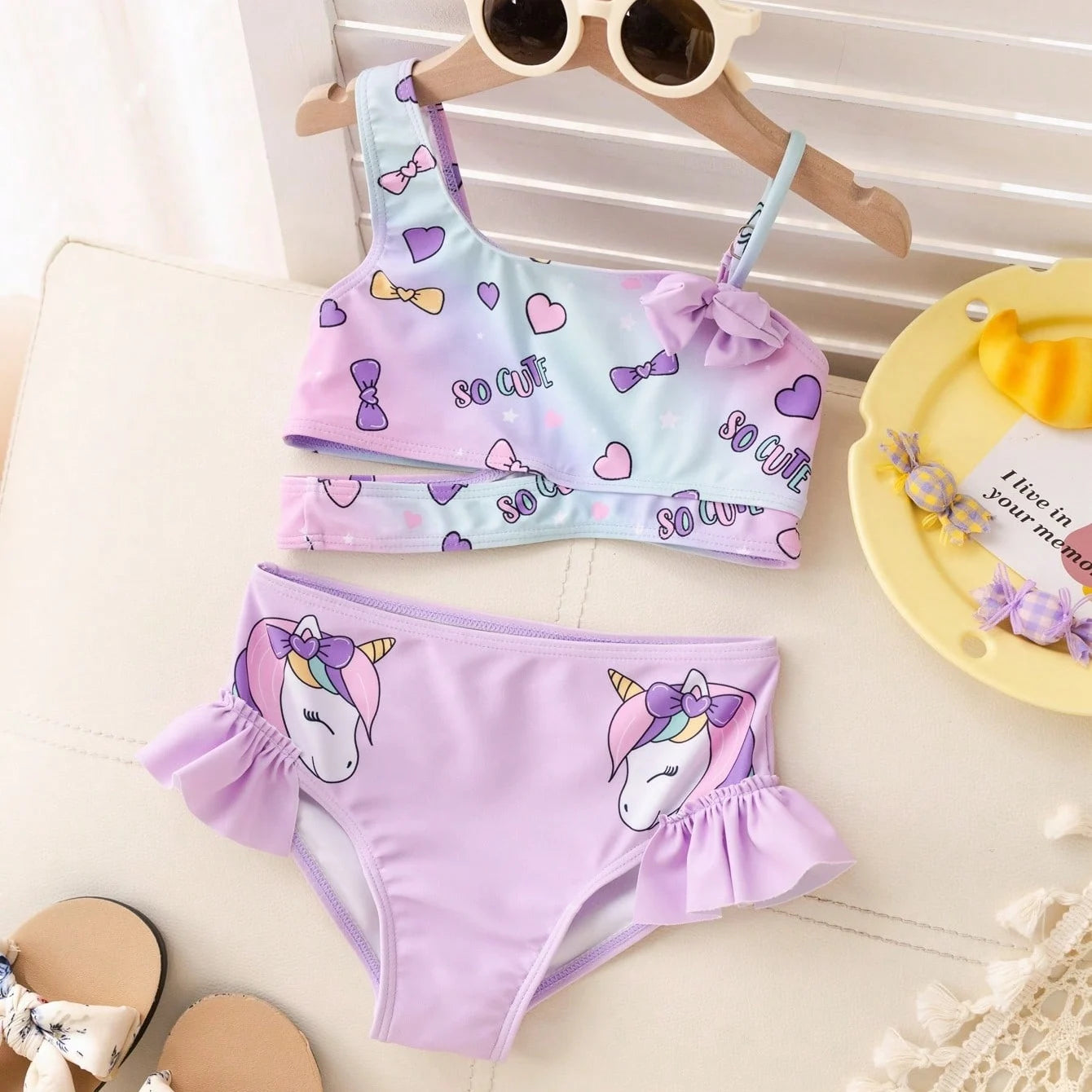 Little Girls Swimsuit High Waist Bikini Ruffle Swimwear Female Solid Children Bathing Swimming Swim Suit 4-7Y