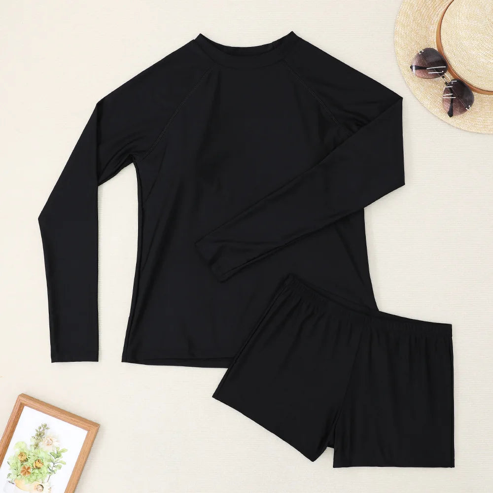 New Women Split Swimwear Long Sleeve Printed Bikini Sexy Surf Sports Swim Suit