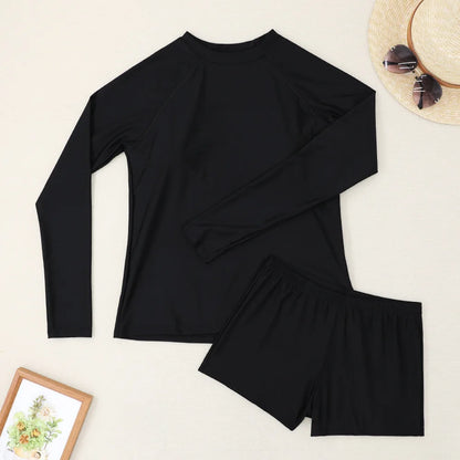 New Women Split Swimwear Long Sleeve Printed Bikini Sexy Surf Sports Swim Suit