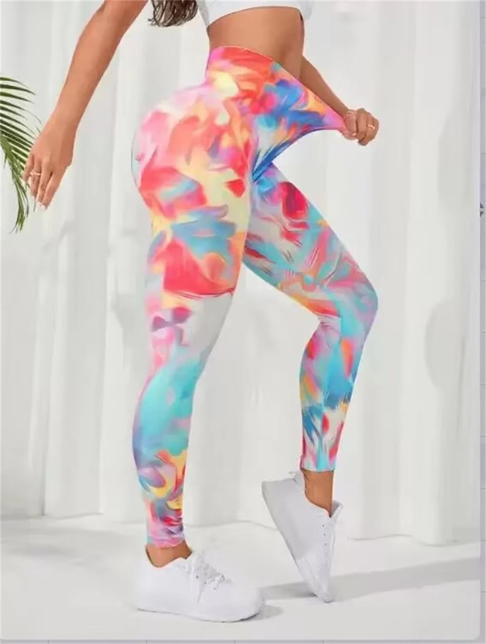 3D tie dye printed sports pant womens running jumpsuit fitness high waisted push-pull jumpsuit sportswear y2k training socks