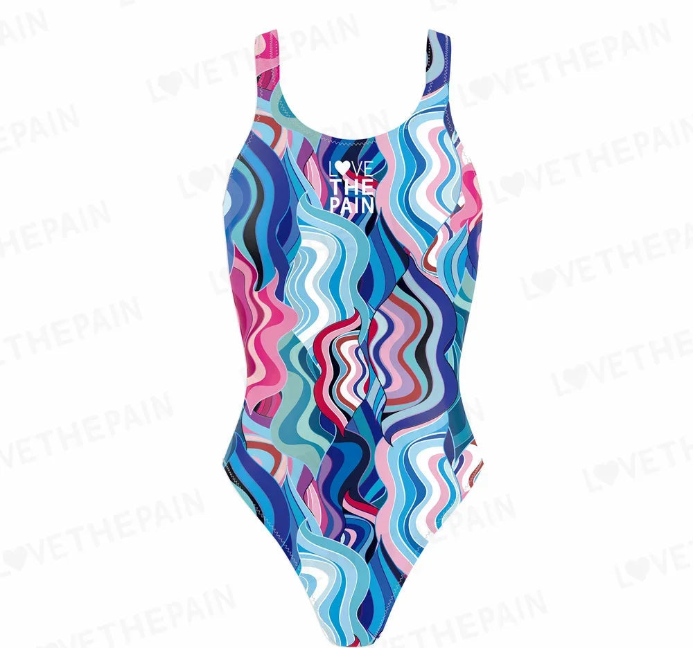 Love The Pain Women Swimsuit One Piece Backless Swimwear Slimming Beach Wear Summer Vintage Bathing Suits