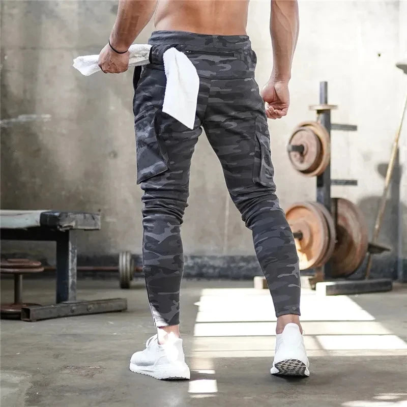 Sweatpants Men's Gym Fitness Pants Men's Running Jogging Training Tight Sports Cargo Pants Pocket Decoration