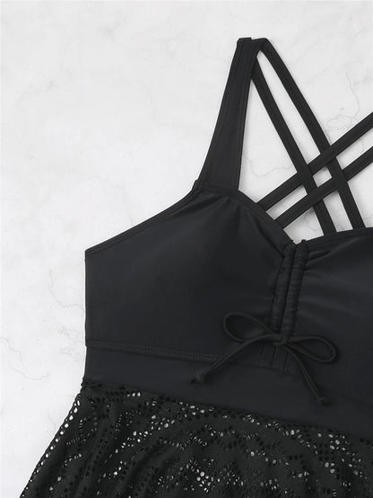 Cross Strap Swimsuit Women Solid 2 Pieces Swimsuit Beach Dress Swimwear Female Bathing Swimming Suit Beachwear Lady Summer