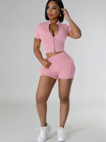 Shorts Set Women Two Piece Set Fashionable Short Sleeved Shorts with Dual Sports Leisure Set