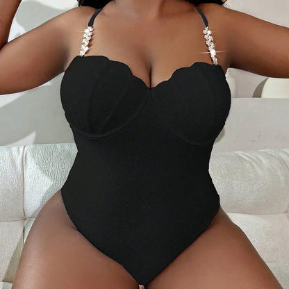 Summer plus-size women's swimsuit a piece of high-grade steel plus-size diamond strap swimsuit