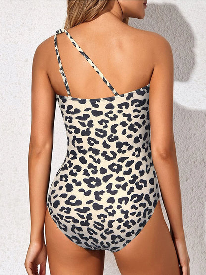 Leopard Swimsuit Women One Piece One Shoulder Swimwear Female Solid Bathers Bathing Swimming Swim Suit Beachwear