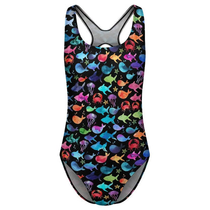 Rainbow Sea Fish Swimsuit Cute Animal Print One-Piece Swimwear Push Up Bodysuit Kawaii Holiday Rave Bathing Suit