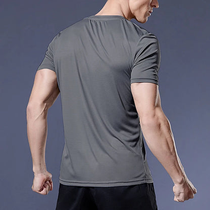 Mens Short Sleeve Sport t Shirt Quick Dry Running t-Shirt Breathable Fitness Shirt Top Ice Silk Gym Football Jerseys Man Clothes