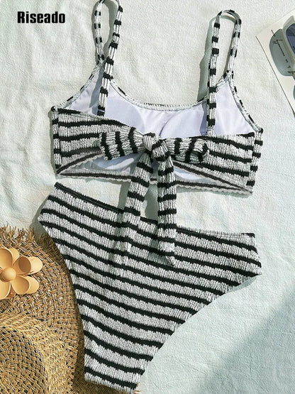 Women's Bikini Set Two Piece Swimsuit Striped Scoop Neck Swimwear