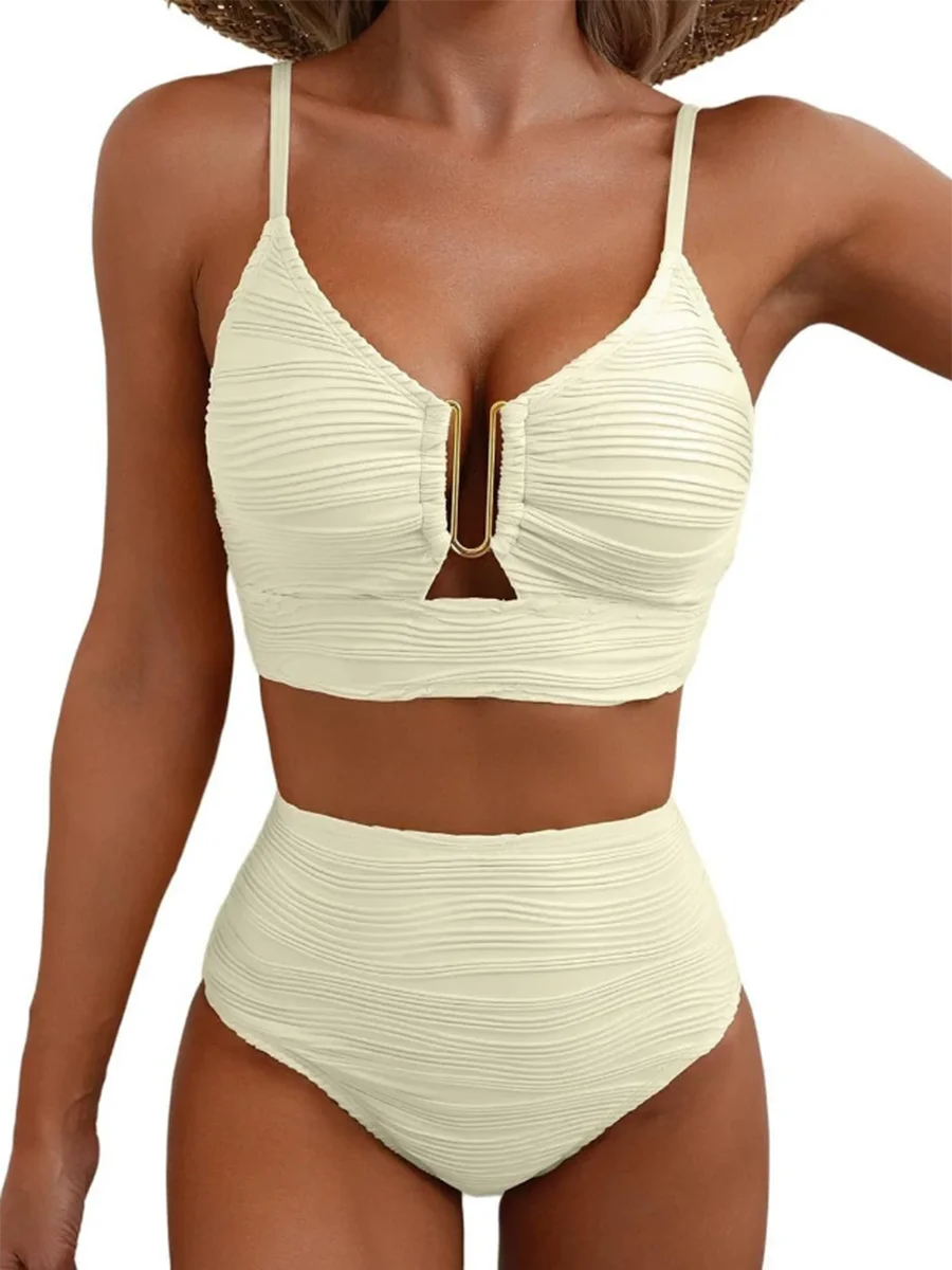 U-wire Bikinis Women High Waist Swimwear Solid Swimsuit Female Beachwear Summer Bathers Bathing Swimming Swim Suit XXL