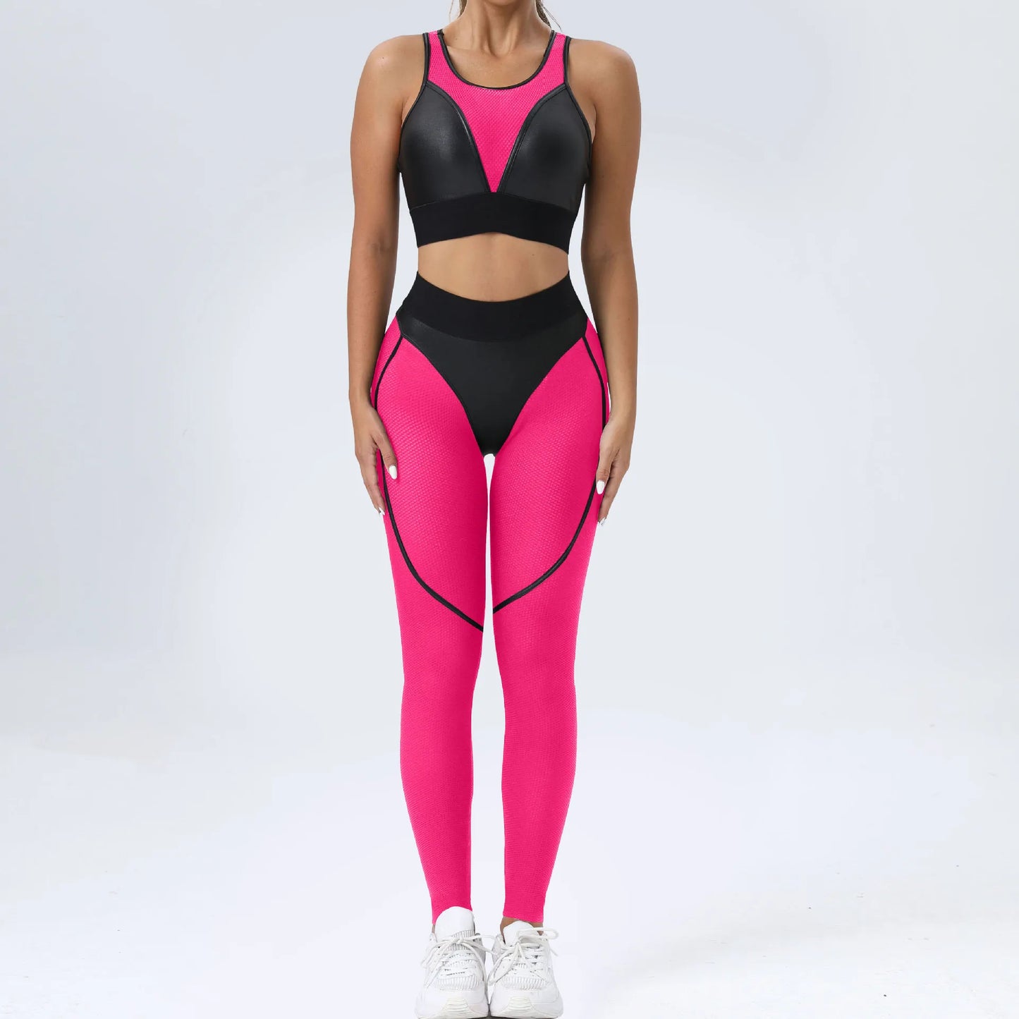 Bright Solid Colour Options Gym Set Women Mesh Suit for Fitness Sportswear 2024 Tracksuit Yoga Clothes Transparent 2 Piece Sets Women Outfit Black Pink