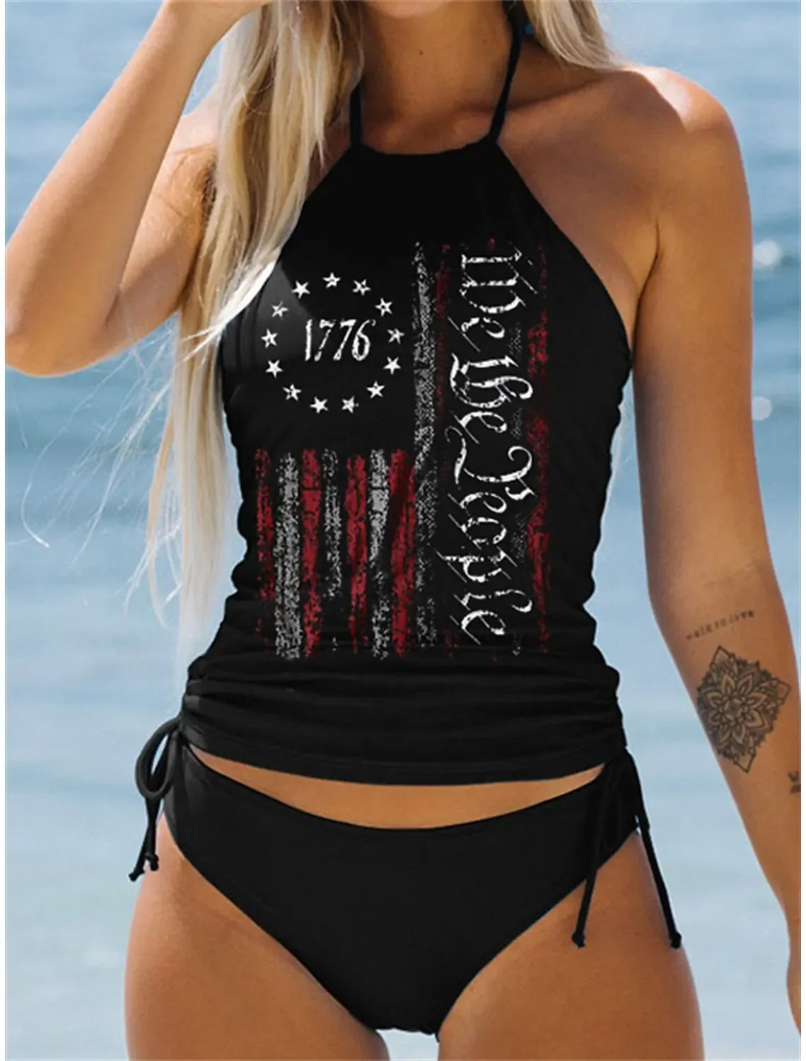 Summer Fashion Casual Vacation Swimsuit Women's Seaside Sunset Dusk Printed Bikini Two Piece Set S-6XL