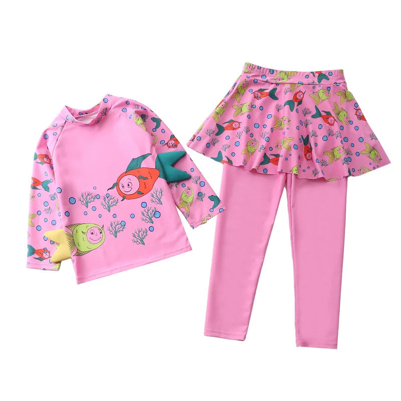 Unicorn Mermaid Kids Swimwear for Girls Long Sleeve Rash guard Pants Leggings Modest Children's Swimsuit Bathing Suit Beach Wear