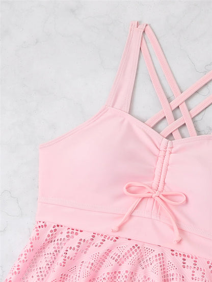 Cross Strap Swimsuit Women Solid 2 Pieces Swimsuit Beach Dress Swimwear Female Bathing Swimming Suit Beachwear Lady Summer