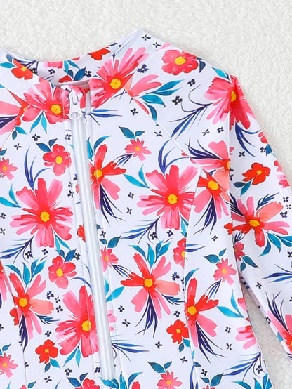 Print Girls One Piece Swimsuit 4-7 Year Kids Swim Suit Toddlers Children's Swimwear Long Sleeve Surfing Bathing Suits Beach