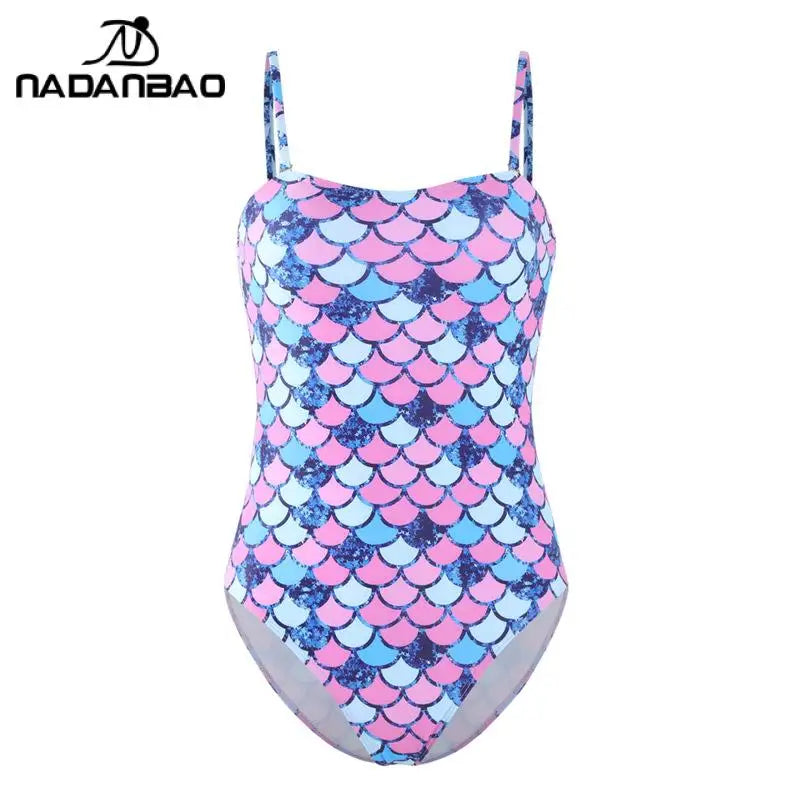 Women Mermaid One-Piece Swimsuit Fish Scale Printed Camisole Bodysuit Slim Triangular Swimwear Beach Wear
