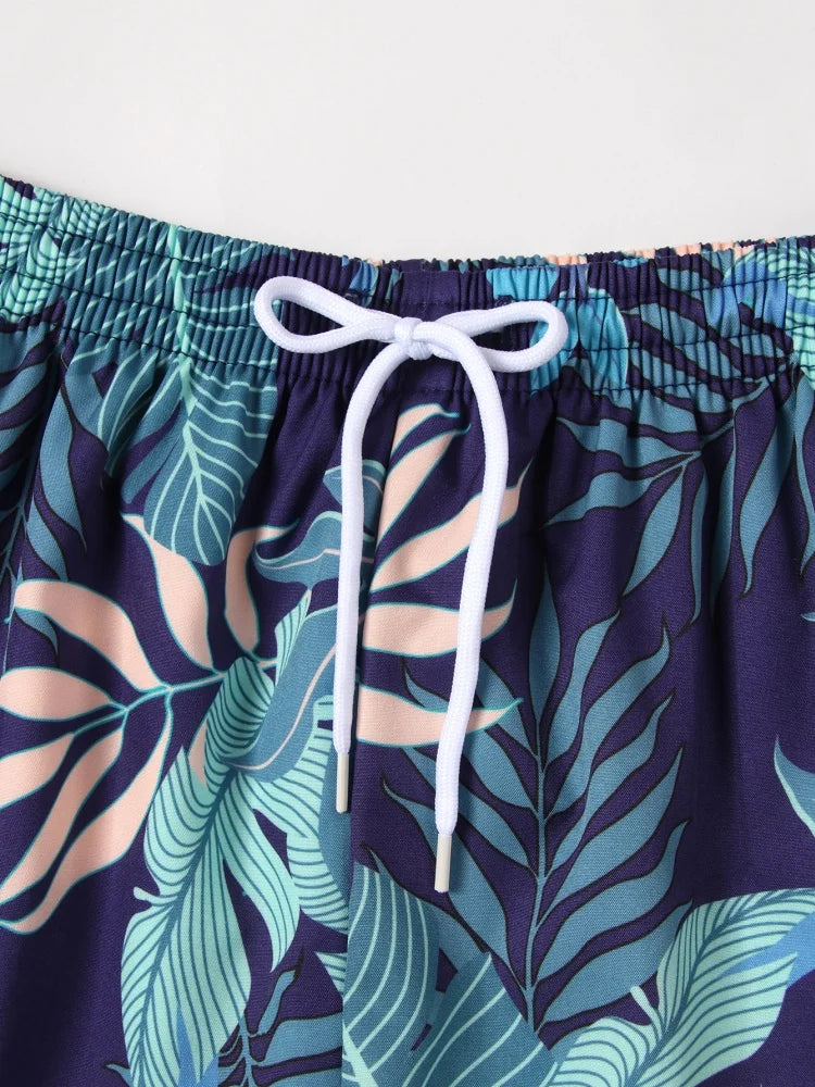 Boy Kids Swimsuit Solid Leaves Print Short Sleeve Children Swimwear Summer Two Piece Beach Shorts Bathing Suit Swimming