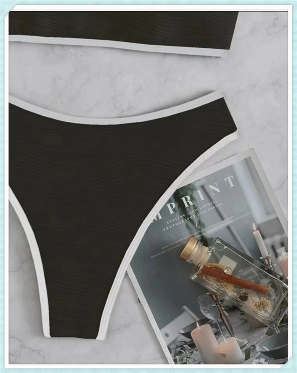 Bandeau High Waist Bikini Women Triangle Swimsuit Stitch Detail Swimwear Padded Bathing Suit Female Solid Beachwear