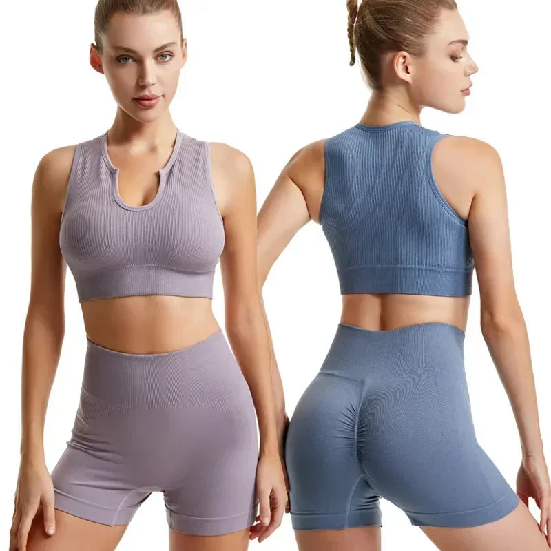 Sports Bra and Shorts Set Women Deep U-neck Push Up Gym Jogging Yoga Fitness Shockproof Vest Crop Tops Female Sport Bras Set for Women