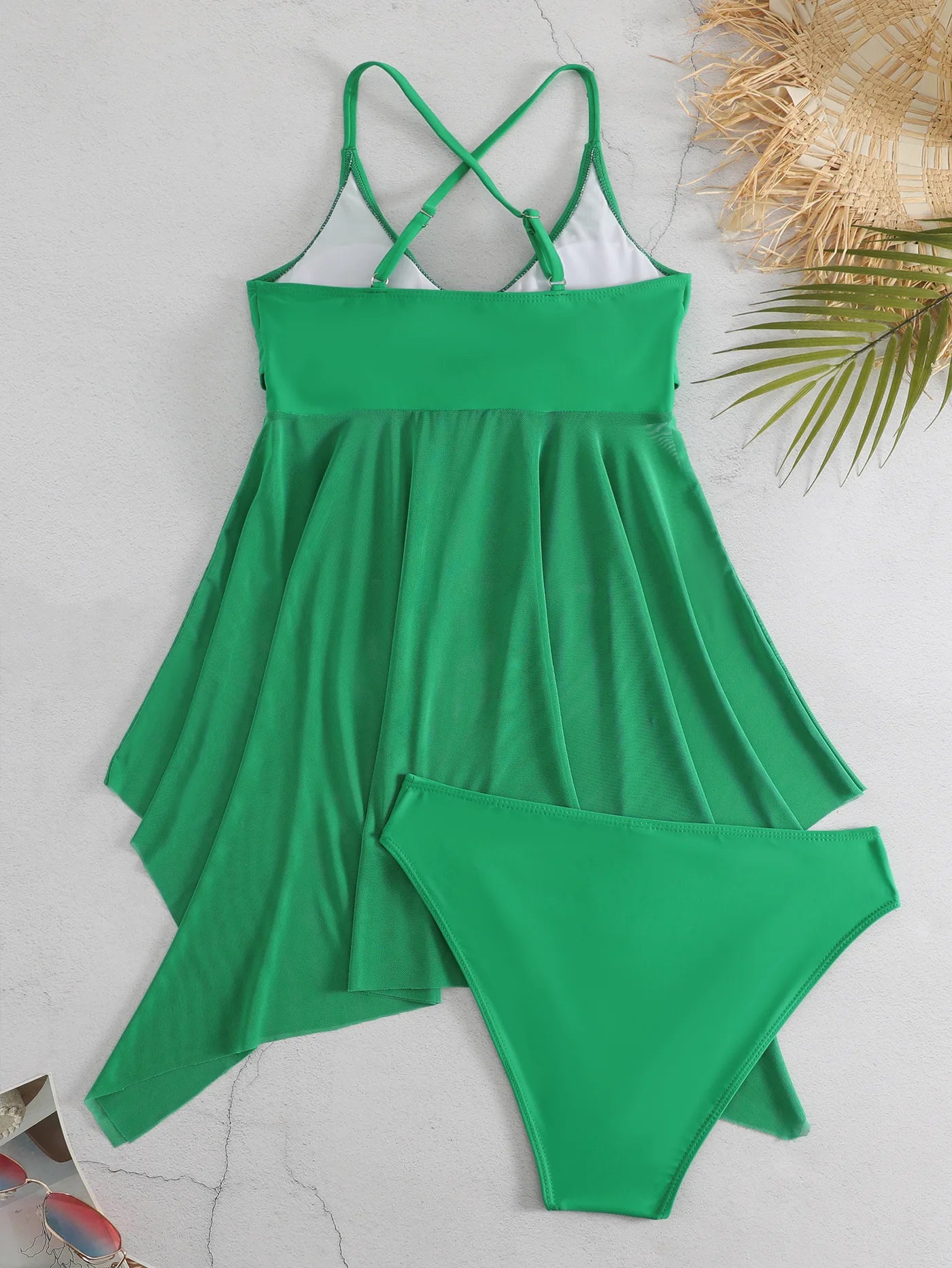 VigoCasey Solid Strapped Swimwear Women Mesh Patchwork Tankini Set Backless Push Up Swimsuit Summer Beach Bathing Suit