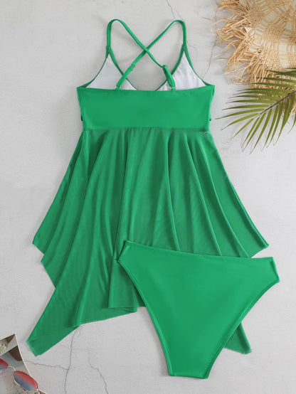VigoCasey Solid Strapped Swimwear Women Mesh Patchwork Tankini Set Backless Push Up Swimsuit Summer Beach Bathing Suit