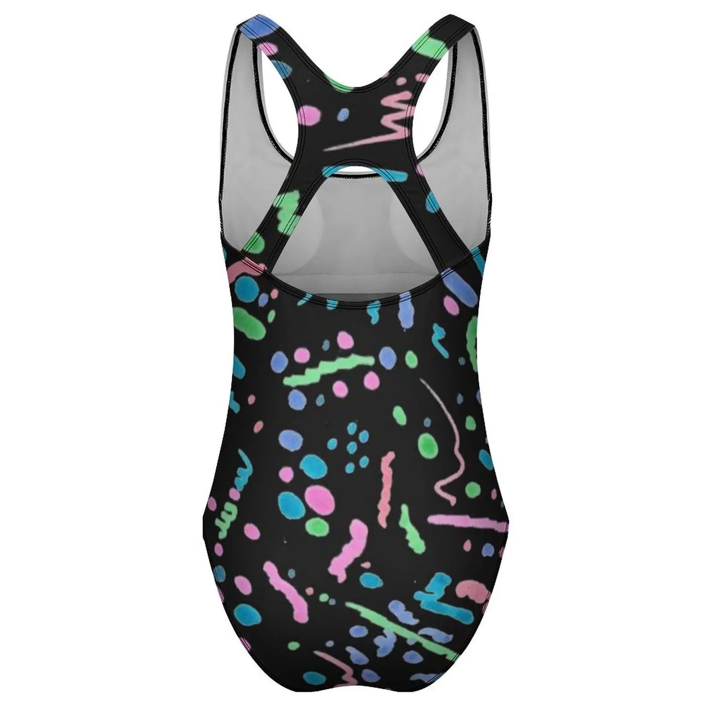 Vintage 80S Swimsuit Funky Splatter Graffiti Push Up Swimwear One-Piece Pool Monokini Bodysuit Design Beach Wear Plus Size