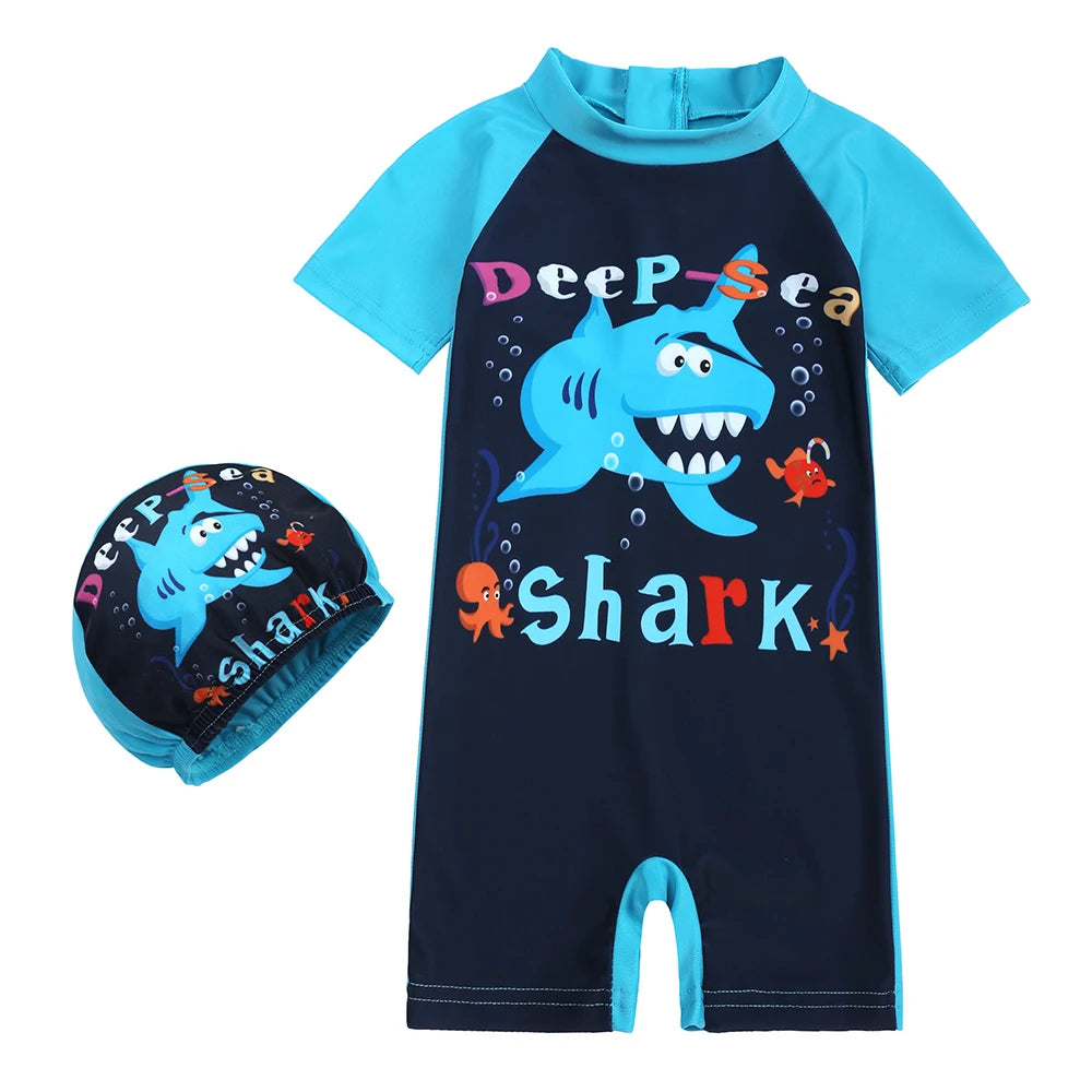 Toddler Children Swimwear Suit Print UV Kids Boys Girls Summer Beach Clothes 2Pcs Cap+Bathing Swimming Diving Swimsuit