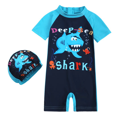 Toddler Children Swimwear Suit Print UV Kids Boys Girls Summer Beach Clothes 2Pcs Cap+Bathing Swimming Diving Swimsuit