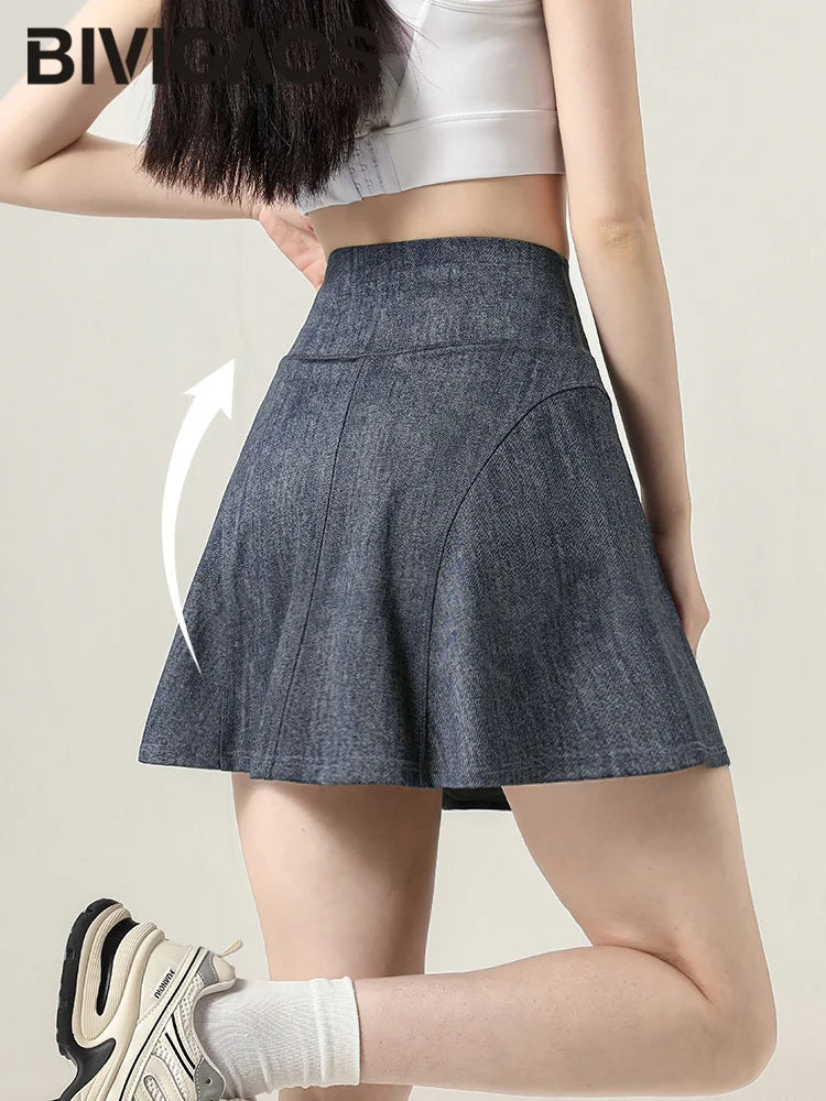 Short Jeans Skirt Women Thin Breathable Sports Fitness Badminton Skirt High Waist Shorts Skirt