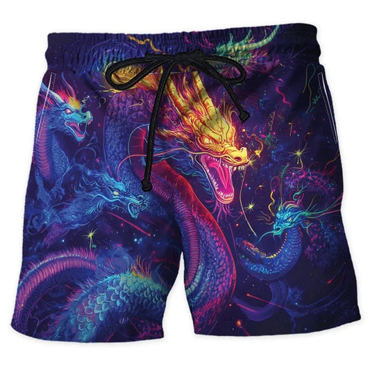 Neon Animal Graphic Beach Shorts, Men's Fashionable Summer Streetwear, 3D Printed Shorts, Cool Oversized Swimming Trunks