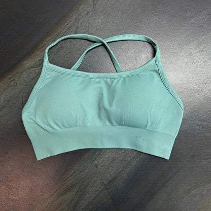 Halter Sports Bra for Women Neck Strap Bra Seamless Open Back Top Medium Support Gym Crop Top Stretchy Sportswear