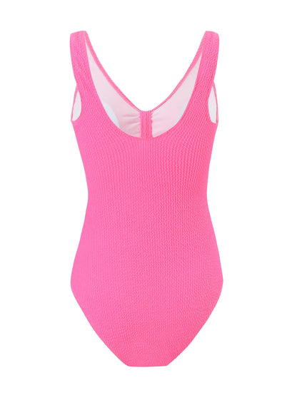 Scoop Neck One Piece Swimsuit Woman Backless Bodysuit Crinkle Swimwear Beach Wear Blue Bathing Suits Ladies Holiday Summer