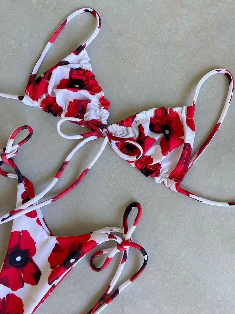 Ruffle Frilled Micro Thong Bikini Women Swimwear Female Swimsuit Two-pieces Bikini set String Bather Bathing Suit Swim