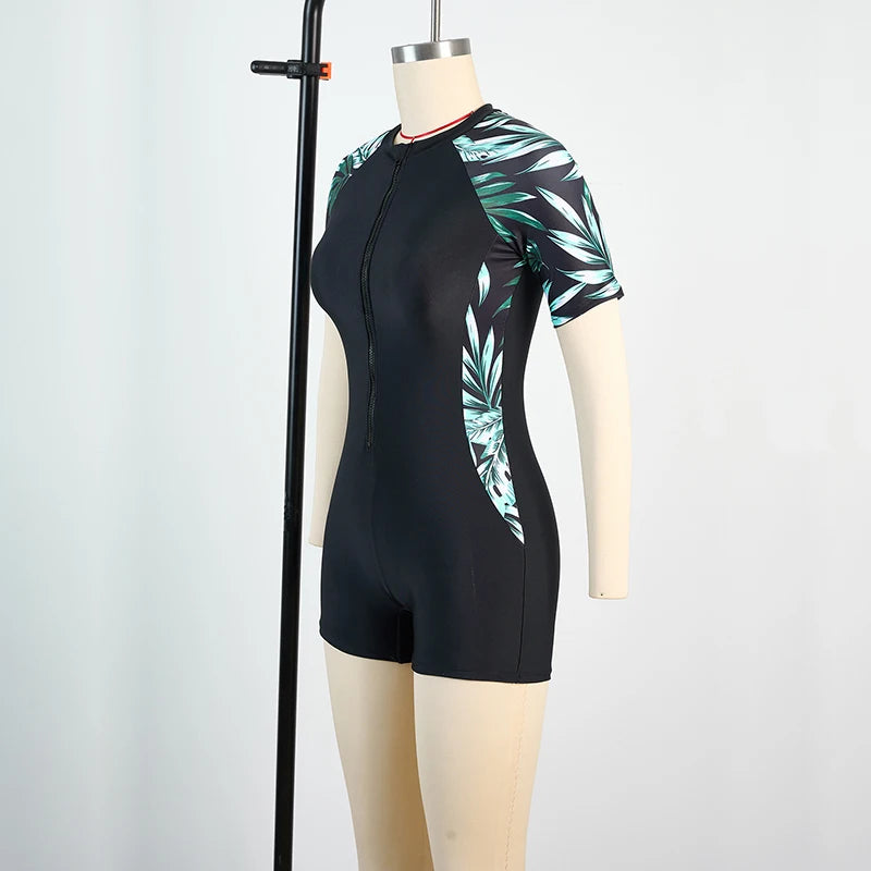 Women Swimsuits One Piece Sports Beach Bathing Suits with Zipper Woman Monokini Lady Bodysuits Sunscreen Surfing Swimwear