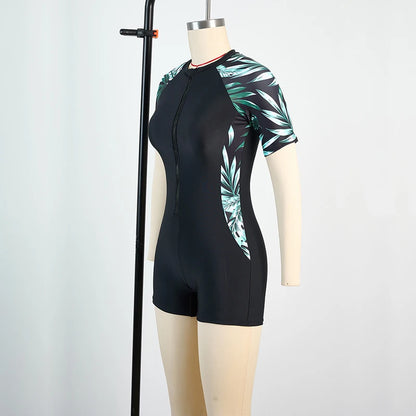 Women Swimsuits One Piece Sports Beach Bathing Suits with Zipper Woman Monokini Lady Bodysuits Sunscreen Surfing Swimwear