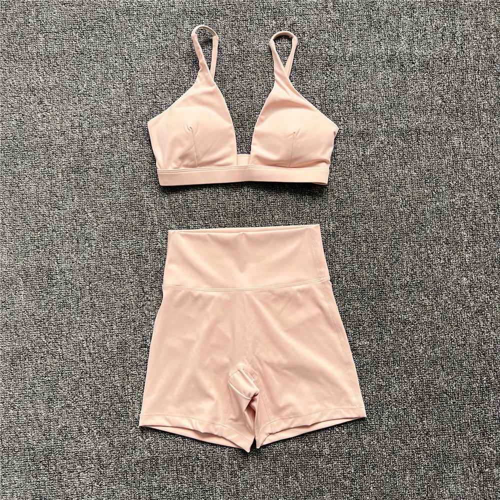 1/2PCS Contour Crop Sport Bra Women Yoga Sets Workout Gym Scrunch High Waist Fitness Push Up Shorts Running Avtive Suits XP187