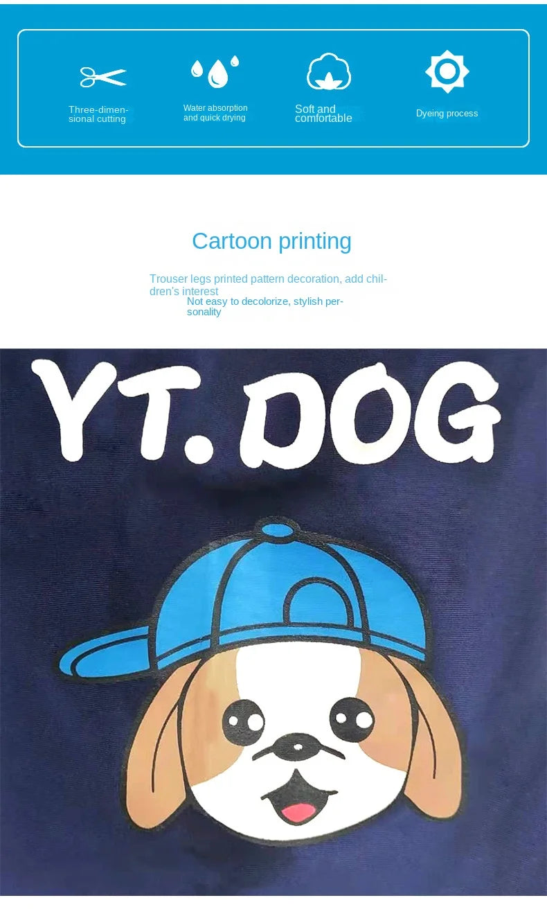 Children's Swimming Suit Teenage Boys' Swimsuits with Cap Cartoon Dog Sun Protection Short Sleeved Sports Swimwear Kids