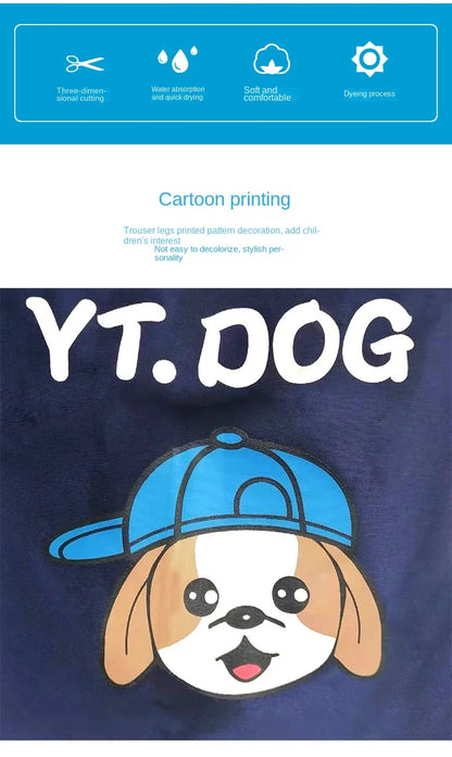 Children's Swimming Suit Teenage Boys' Swimsuits with Cap Cartoon Dog Sun Protection Short Sleeved Sports Swimwear Kids