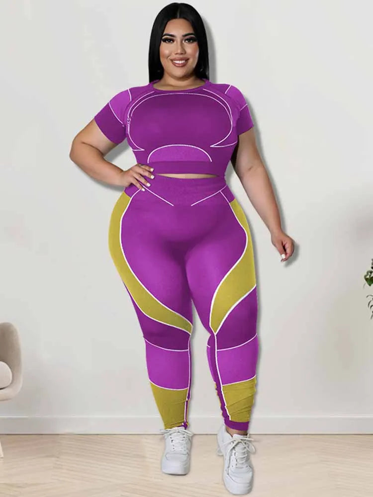 Women Tracksuit 2 Piece Set Plus Size Pants Suit Casual Slimming Leggings Summer Sets Womens Outfits