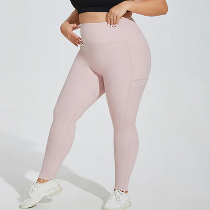 XL~4XL Gym Leggings Yoga Oversized Women's Pants Two Side Pockets Tight Breathable Elastic High Waist Womens Clothing