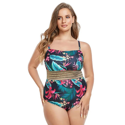Flower Print  Plus Size Swimwear Women Push UP Lady Large One Piece Swimsuit Brazilian Beach  Bathing Suit