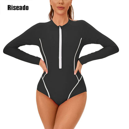 Riseado Womens Athletic One Piece Swimsuits Long Sleeve Sports Surfing Swimwear Bathing suits