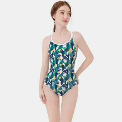 Women Flower Printed One-piece Racing Competition Swimsuit Fashion Sun Protection High Stretch Training Professional Swimwear