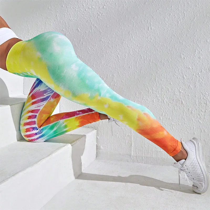 Tie-dye Yoga Fitness Nine-point Pants Spring Summer Women's High-waist Hip-lifting Slim Trousers Pantalones De Mujer Ropa Mujer